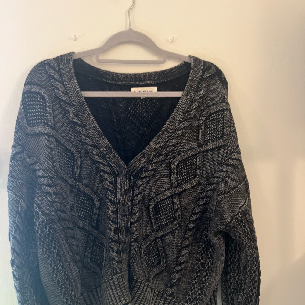 Lucky Brand Charcoal Cable Knit Cardigan